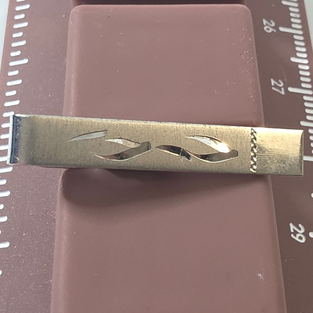 Unbranded Tie Clip‎ 1.5in Silver Good Vintage Etched Metal Bar
